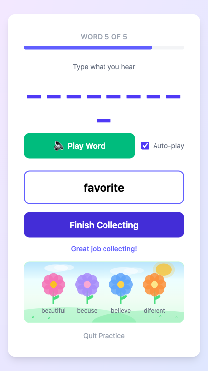Practice mode with garden theme